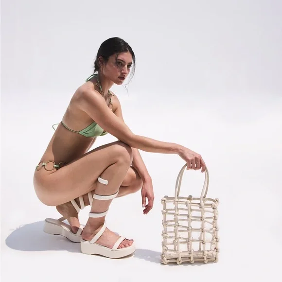 Gulf Gaia Gabi Ankle-Wrap Snakeskin-Embossed Leather Platform Sandals - Picture 2 of 8